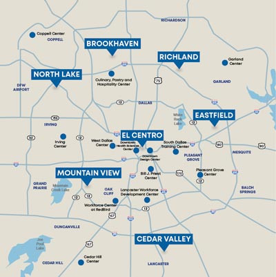 Map of Dallas College campus locations