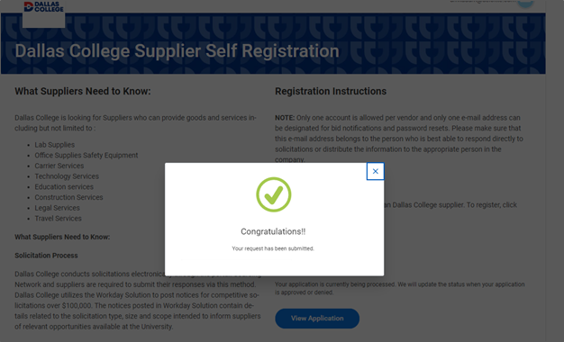 Screenshot of the submitted request confirmation page.