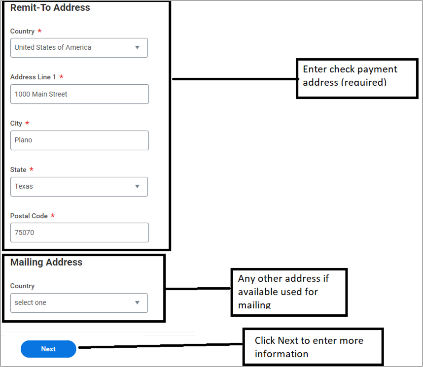 Screenshot of the address information page.