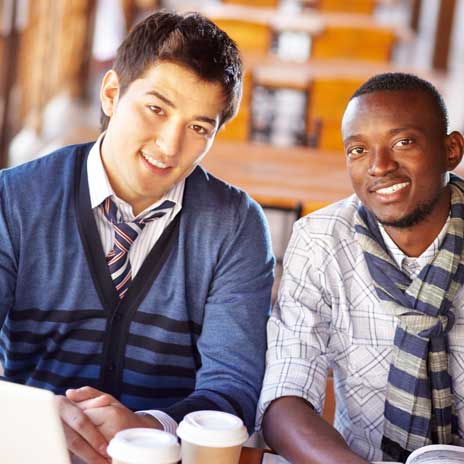 Students take a break at a coffee shop.