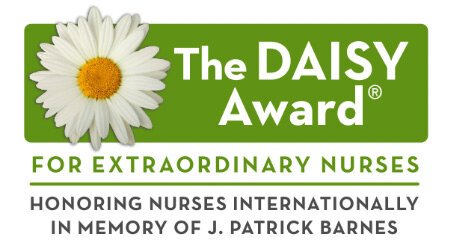 Green DAISY Award Logo with white daisy. For extraordinary nurses honoring nurses internationally in memory of j. patrick barnes