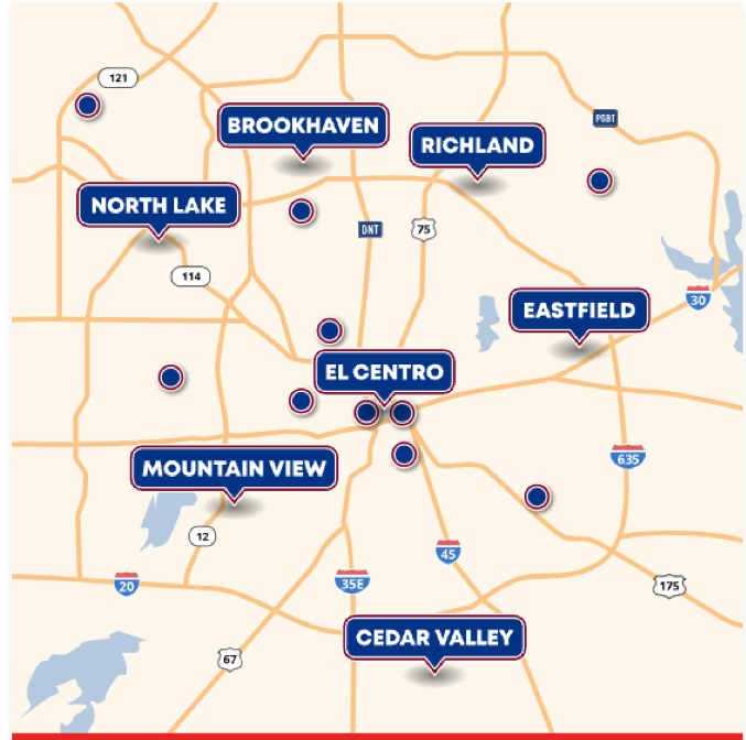 Map of Dallas College campuses