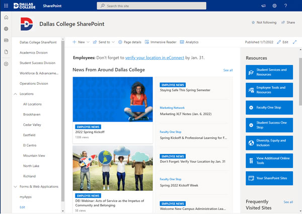 Screenshot of Dallas College SharePoint