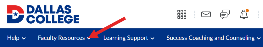 Arrow Pointing to Faculty Resources dropdown