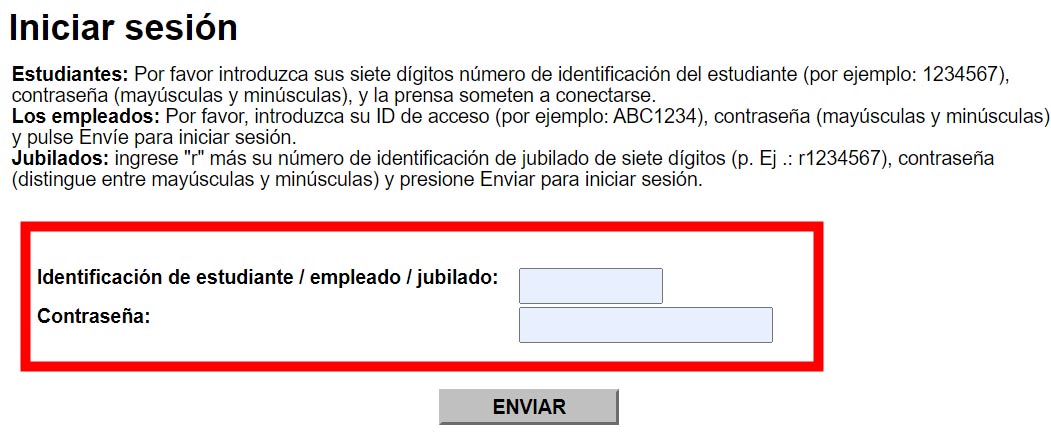 Captura de pantalla de la página eConnect Iniciar sesión resaltando el ID y puntos de contraseña.