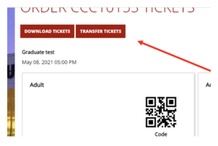 a red arrow pointing to a button that says “Transfer Tickets”