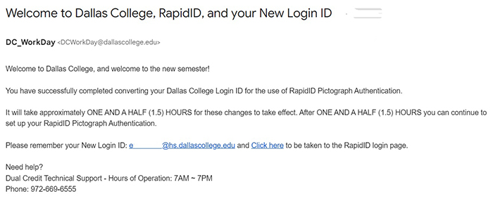 screenshot of rapidID email