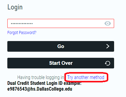 try another method link circled in red