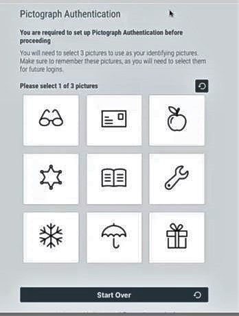 screenshot of pictograph authentication menu