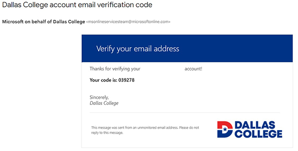 screenshot of account email verification code email