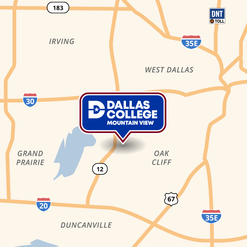 Map showing the location of Mountain View Campus in Cockrell Hill near Walton Walker Blvd and Illinois Avenue