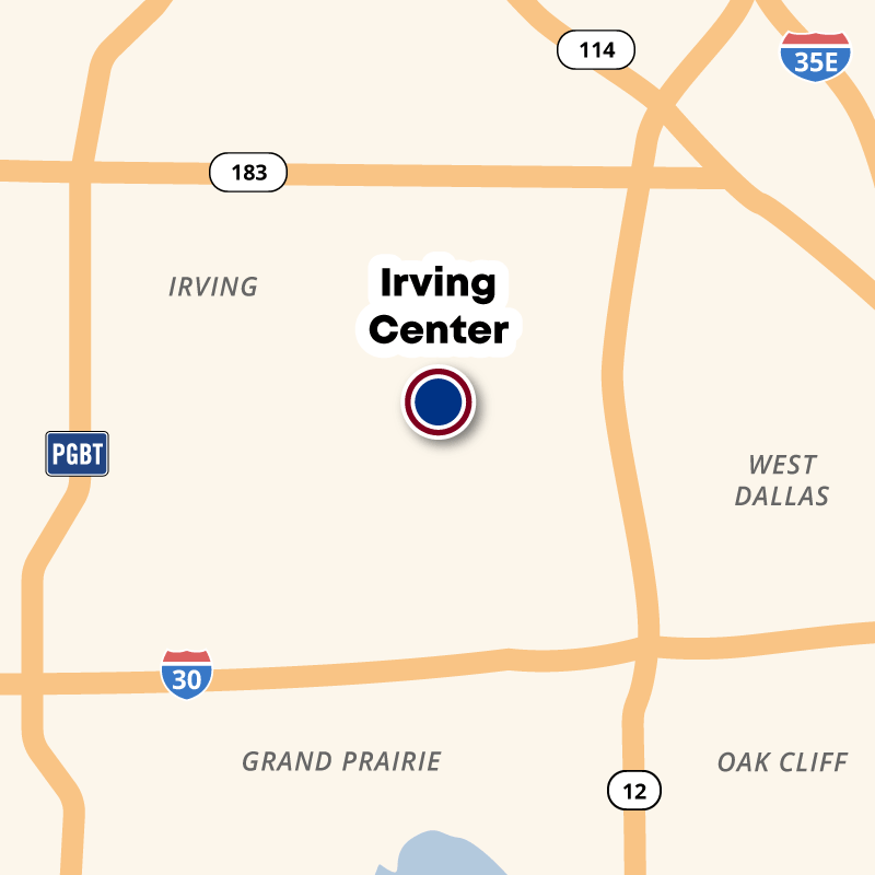 Map showing the location of Irving Center in Irving near Airport Freeway and MacArthur Blvd