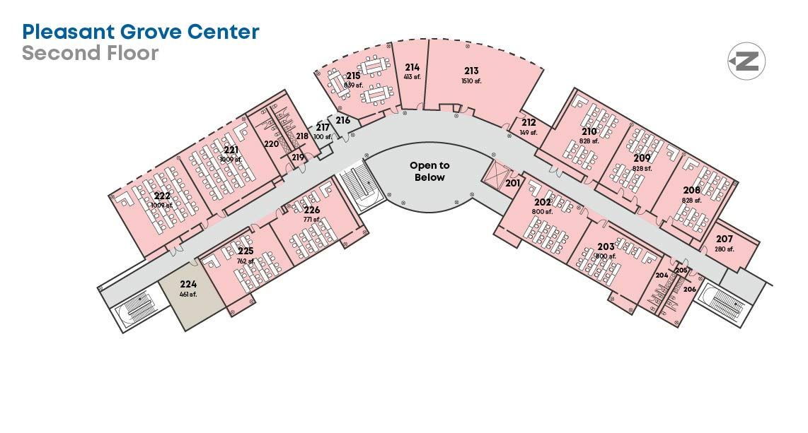 A map of Dallas College Pleasant Grove campus second floor. Map details are below.