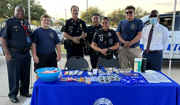 Group of police in a booth