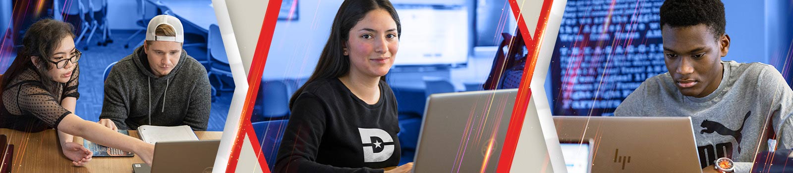 Collage of college students on laptops