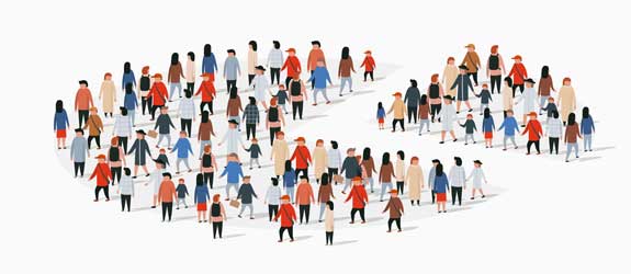 Illustration of people making up a pie chart