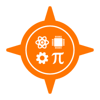 Icons including an atomic symbol, a computer chip, a gear and pi