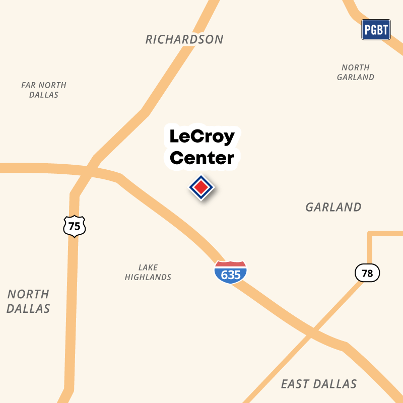 Map showing the LeCroy Center near the intersection of I-635 and US75