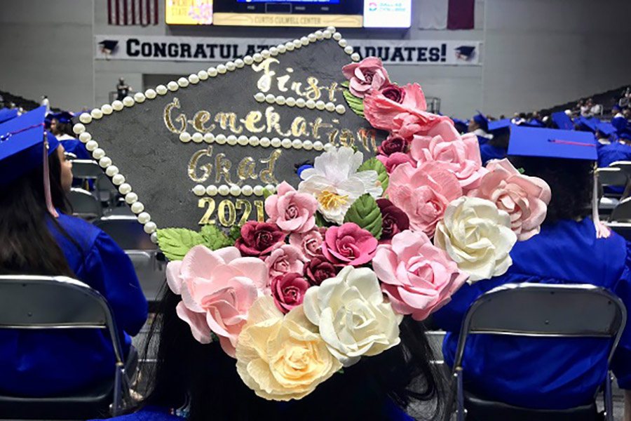 Graduation cap that reads 