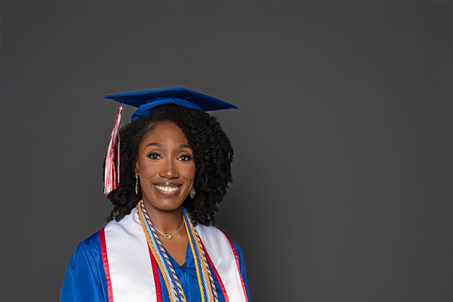 Student in graduation cap and gown