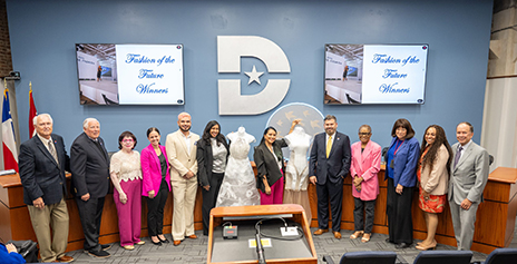 Fashion students pose with Dallas College Board of Trustee