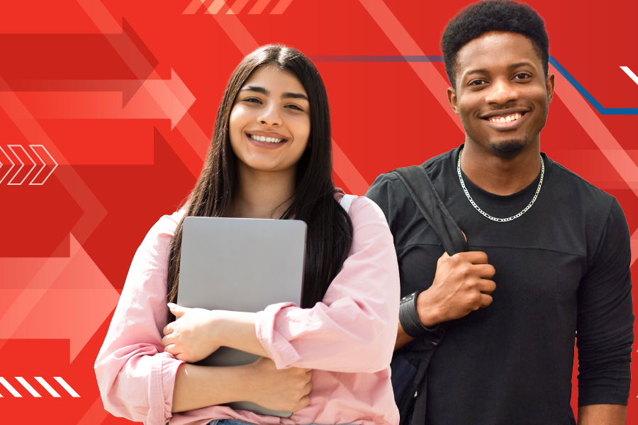 Students pose with computer