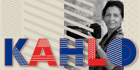 Decorative image with Cristina Kahlo holding a camera