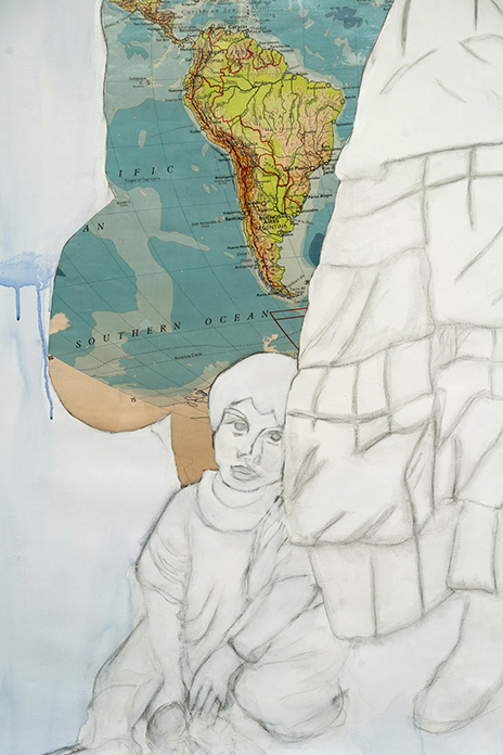 Artwork with child and map by Tina Medina