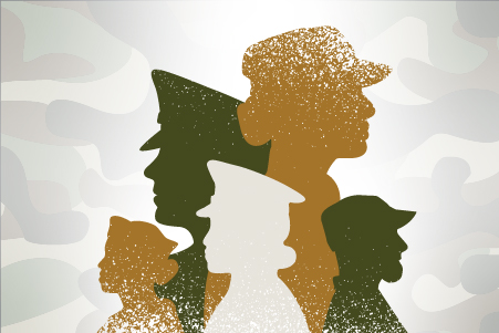 Illustrated image of members of the military.