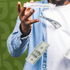 a person throwing money in the air