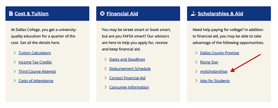 applying for scholarship aid instruction cards