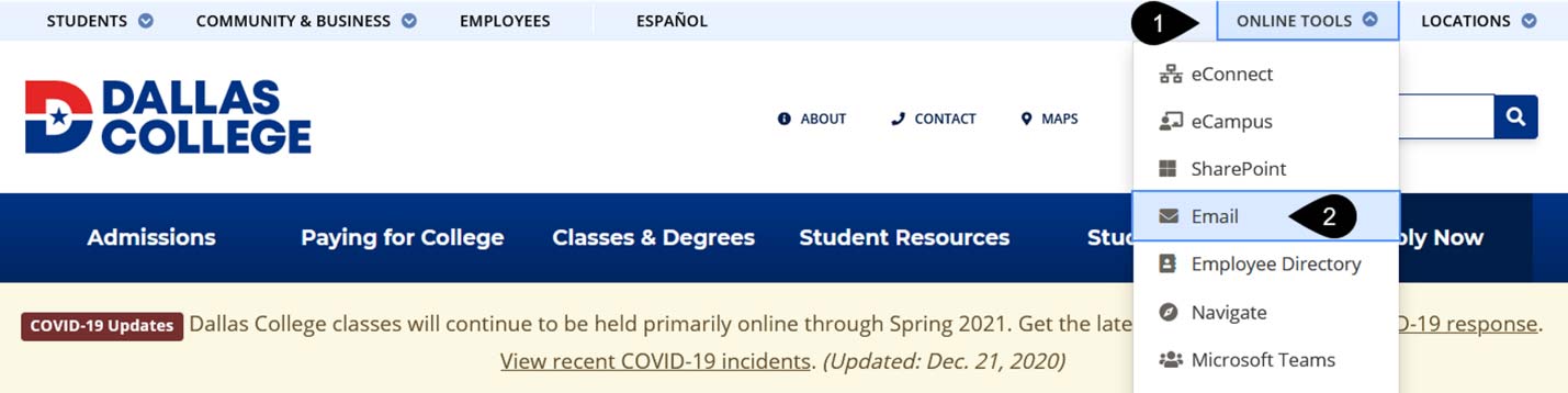 Screenshot of choosing Email