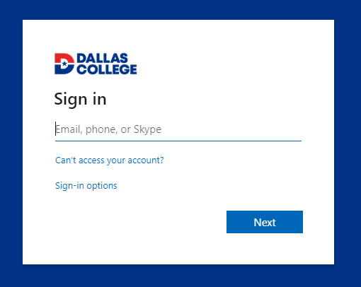 screen shot of the Dallas College Online Services Sign In Screen