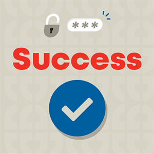Success message with padlock, password field, and verification checkmark