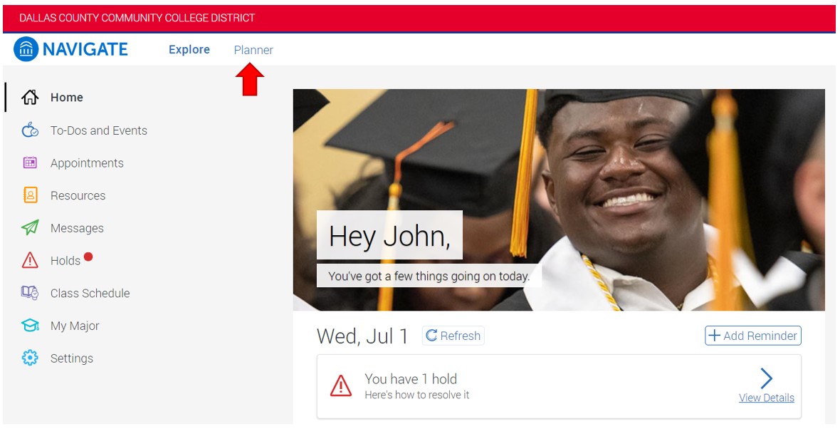 Navigate Homepage. at the top menu, Click Planner tab.