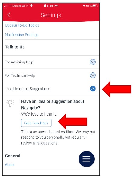 Information and Suggestions. Select drop down menu item