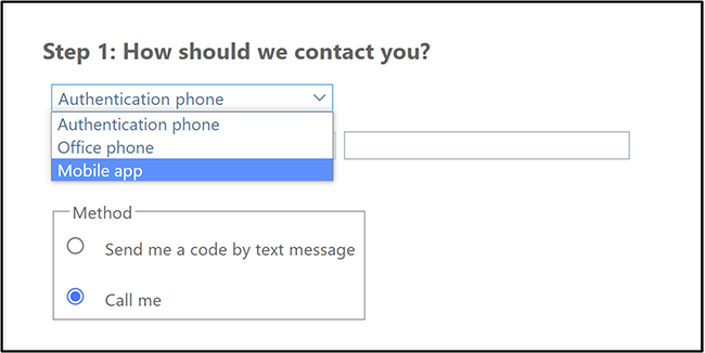 screen of how should we contact you with options when Mobile App is selected