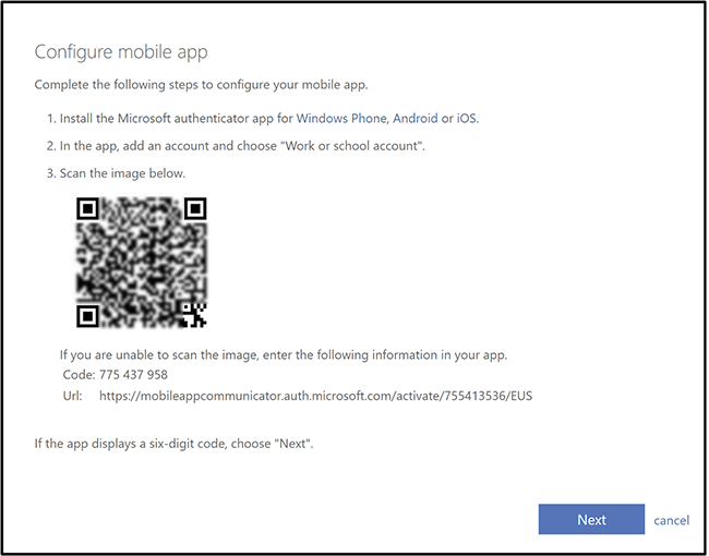 screenshot of step 5 of the QR code needed to be scanned by your phone on the microsoft authenticator app to configure