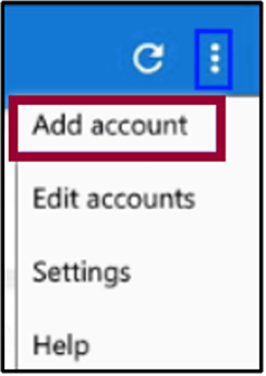screenshot of the microsoft authenticator app clicking the 3 dots in top right corner and then selecting Add Account