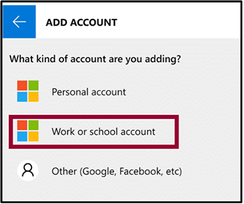 screenshot of clicking on the Work or school account option on the microsoft authenticator app