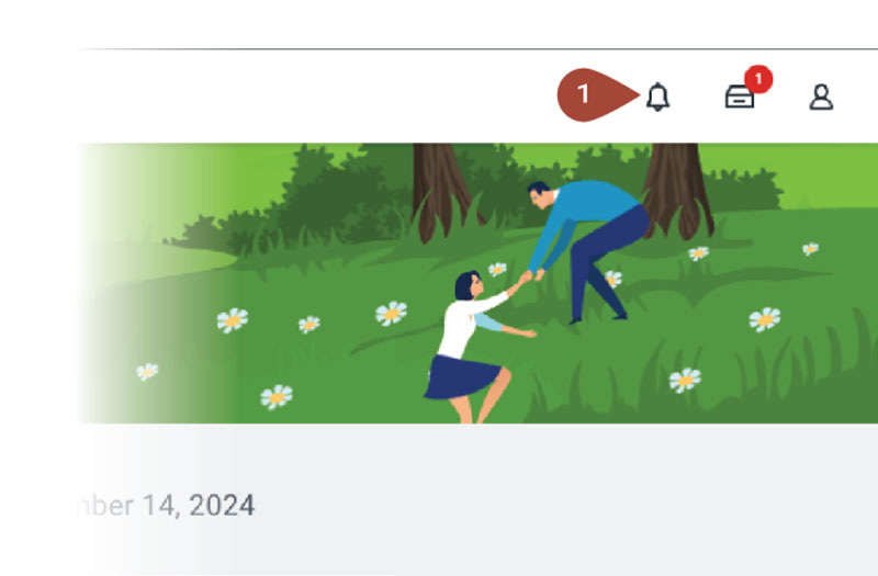 Screenshot of the Workday Student homepage showing the notification bell icon in the top right corner of the screen (1).