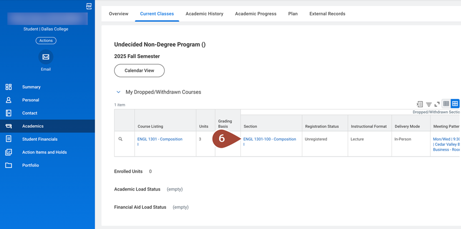 Screenshot in Workday showing an option to select the course information directly