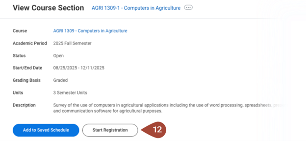 Screenshot of Workday highlighting the Start Registration button