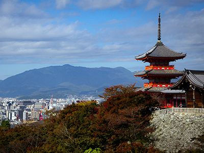 Ariel image of Kyoto, Japan with a building