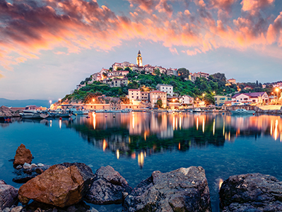 a photo of Croatia from a distance enough to the surrounding waters and buildings