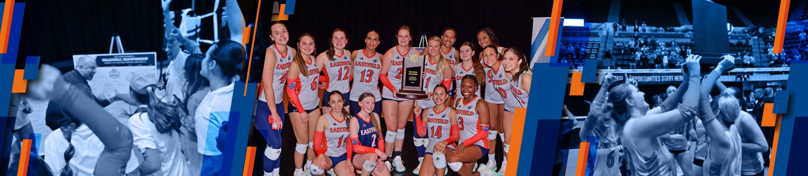 Eastfield Harvesters Bee volleyball team pose for a photo after their 2024 championship