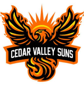 Cedar Valley Suns athletic logo with a phoenix in front of the sun with wings spread toward the air