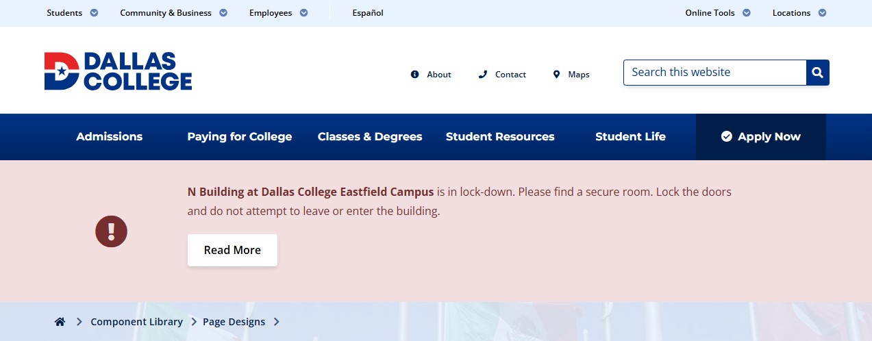 Screenshot showing example danger Announcement/Emergency Notice