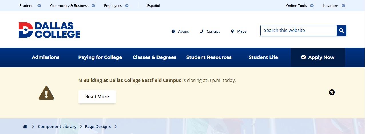 Screenshot showing example warning Announcement/Emergency Notice
