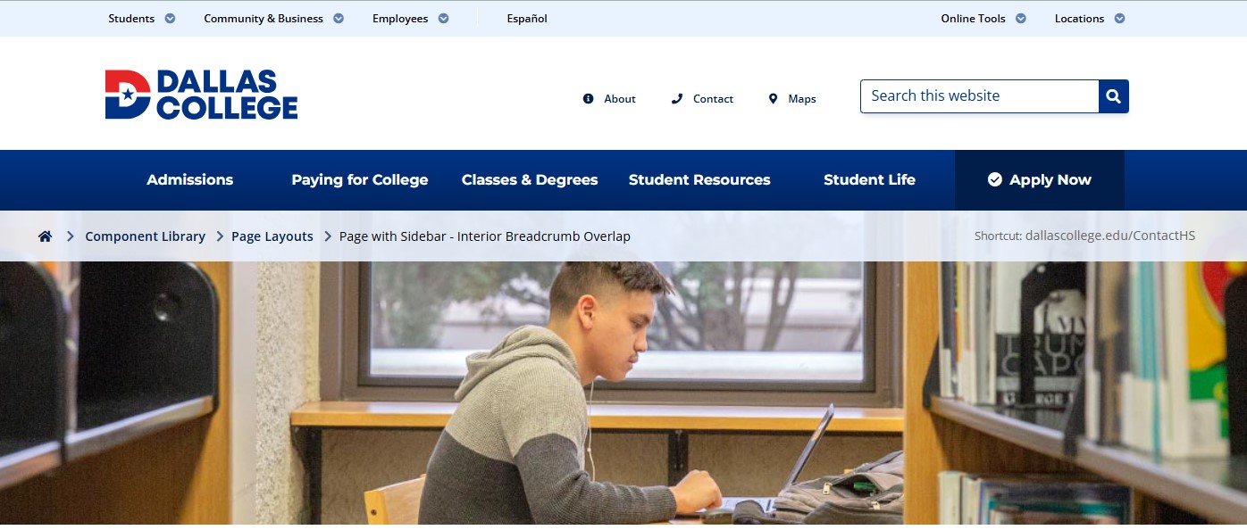 Screenshot of banner interior page content type